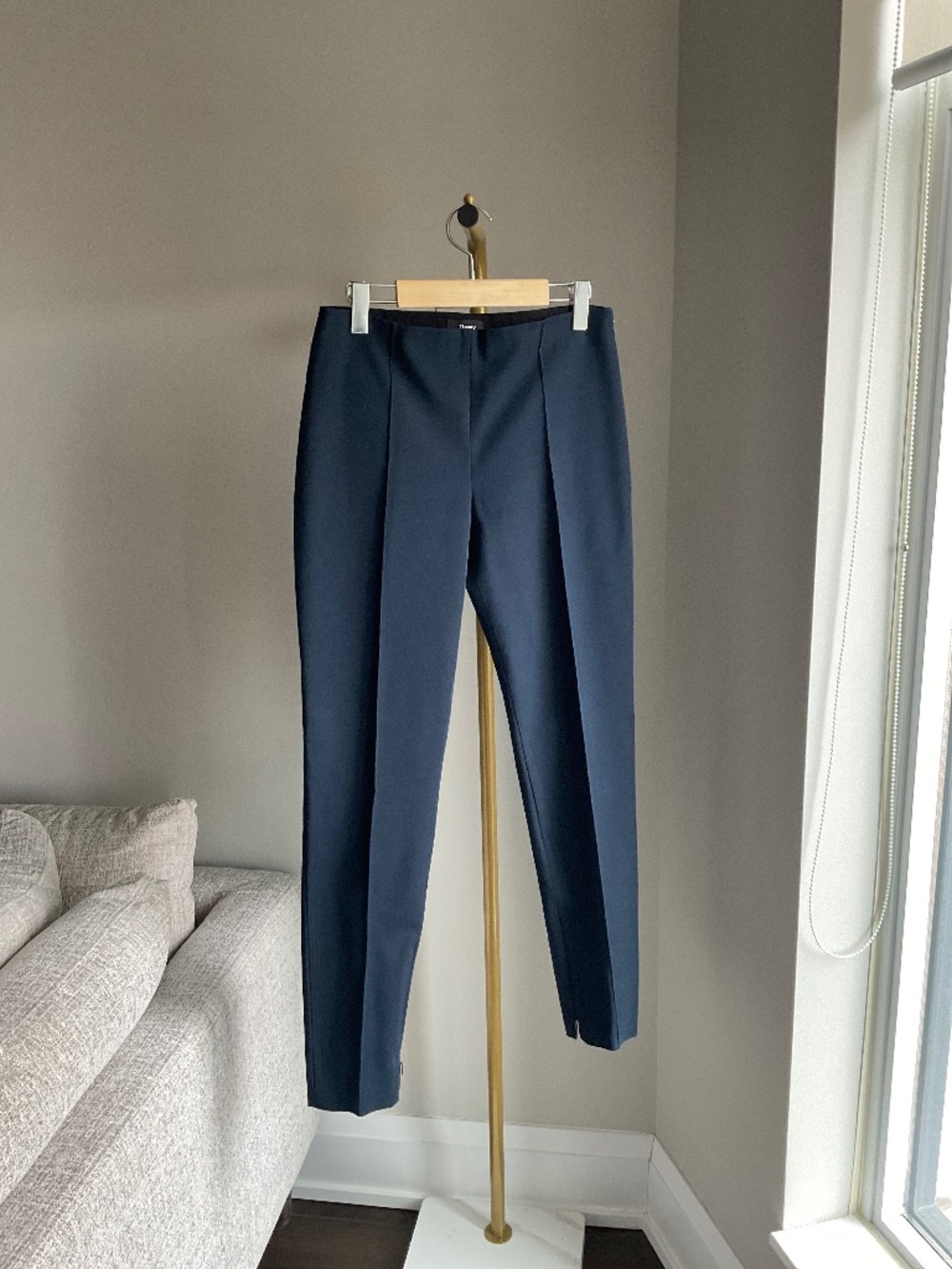 Theory Cotton Ankle-Zip Navy Pants